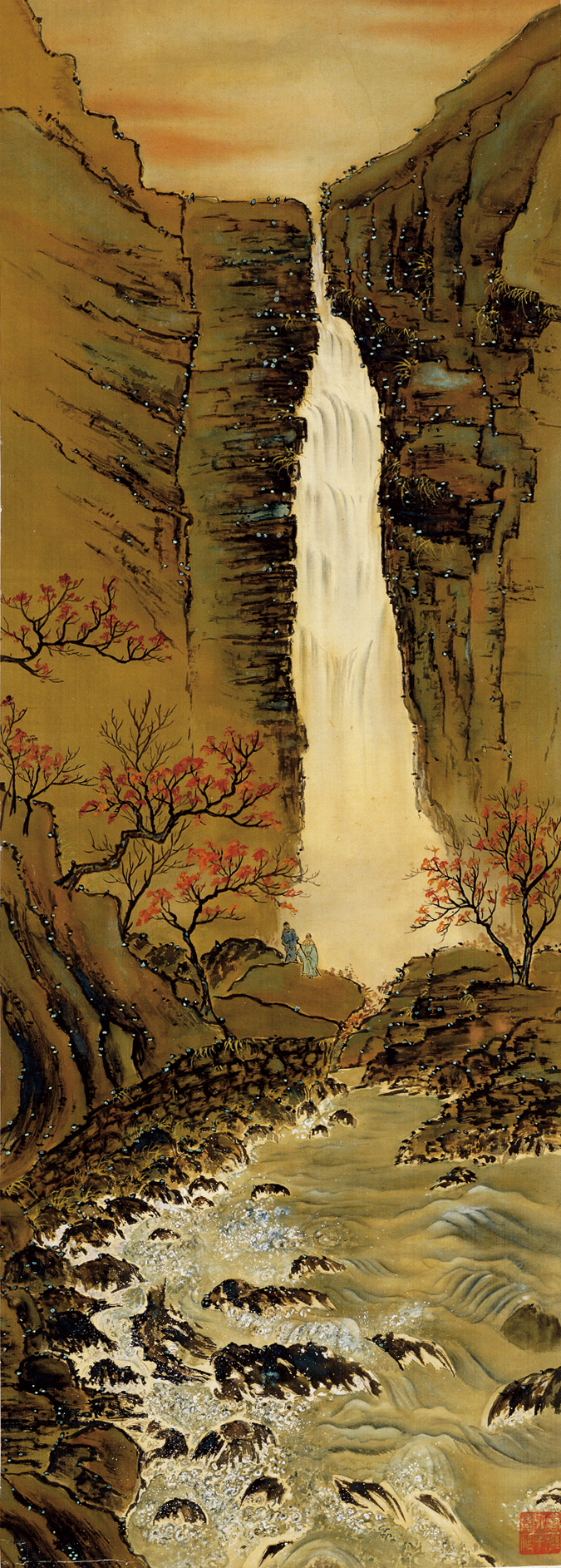 山谷瀑布 何香凝 1920年代 110×39cm 设色绢本 何香凝美术馆藏.jpg.jpg